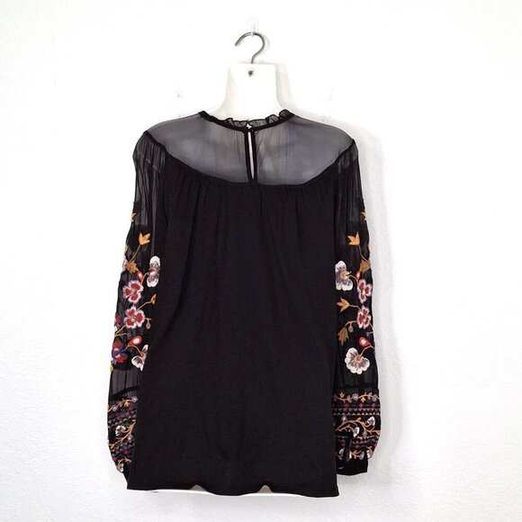 Anthropologie Floral Embroidered Blouse Sz S Relaxed Fit Beaded Boho Whimsigoth - Picture 9 of 16